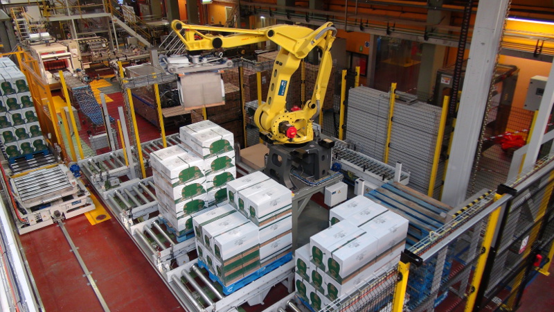 Case handling and palletizing system at Nestle